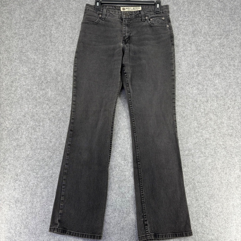 Harley-Davidson Womens Faded Black Bootcut Jeans Mid Rise Denim Size 10